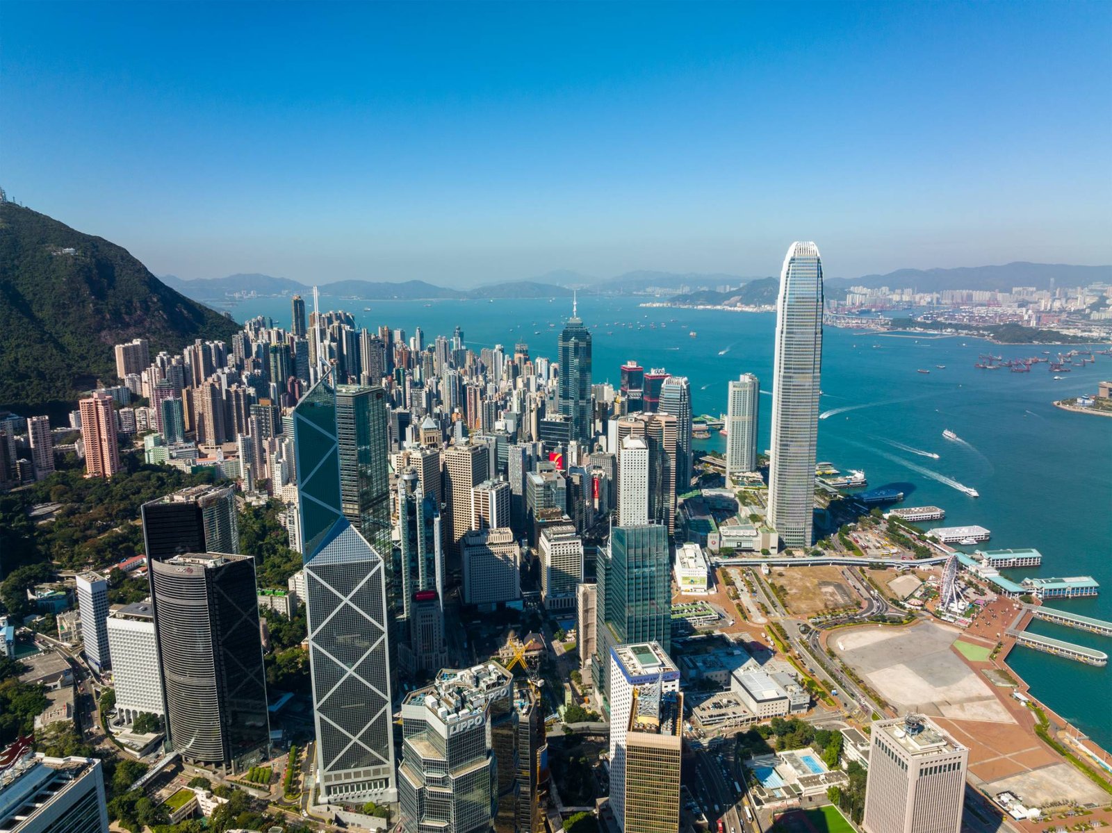 Central Hong Kong from above, with Victoria Harbour and Kowloon beyond